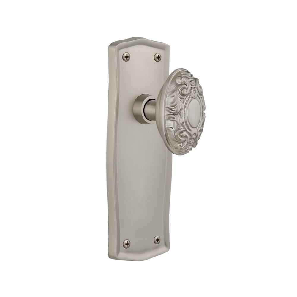 Nostalgic Warehouse PRAVIC Complete Passage Set Without Keyhole Prairie Plate with Victorian Knob in Satin Nickel